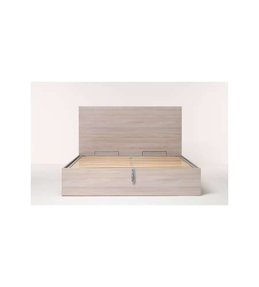 Letto matrimoniale "hi box" olmo naturale con rete e contenitore, 160x190 cm